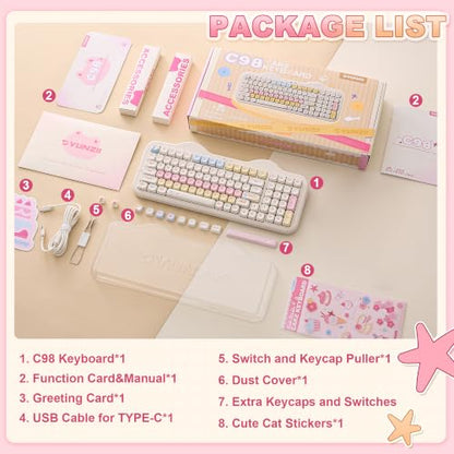 YUNZII C98 Cute Cake Wireless Mechanical Keyboard (Beige, Candy Switch) | 99 Keys with Number Pad, Hot Swap, PBT MOA Keycaps, BT5.0/2.4G/USB-C, Gasket Mount, Custom RGB Backlit for Win/Mac - color: Beige, size: Candy Linear Switch
