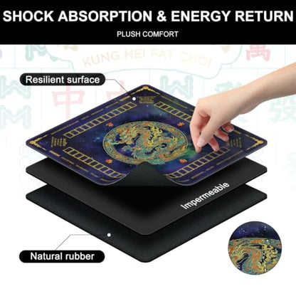Mahjong Mat for Table with Rules, 31.5" x 31.5" Noise Reduction Non Slip Waterproof Mah Jong Table Mat with Carrying Bag, Suitable for Mahjong, Poker, Board Games, Dominoes, and Card Games - color: Dragon