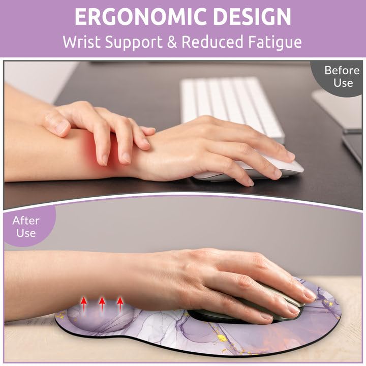 KONVINIT Ergonomic Mouse Pad with Wrist Rest, Purple Mousepad with Non-Slip Rubber Base and Smooth Surface, Small Mouse Pads for Desk, Office Desk Accessories - color: Marble