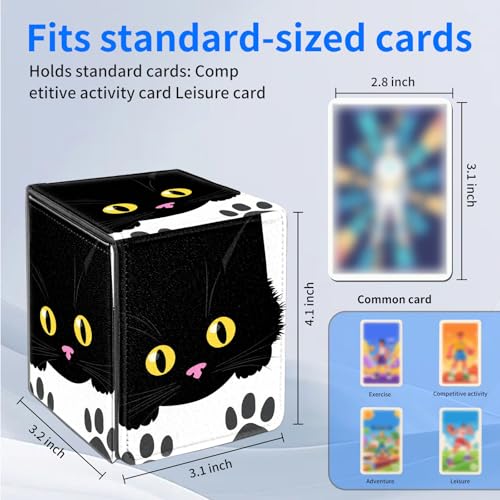 for MTG Deck Box, Commander Deck Case Fits 100 Double Sleeved Cards, PU Leather Storage Box, Compatible with Magic/TCG/PTCG/EDH/Sport Cards,Cartoon black cats - color: Cartoon black cats