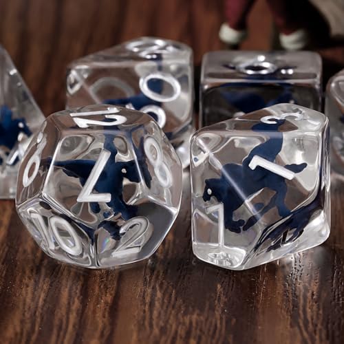DND Resin Fly Horse Dice Set, D&D Polyhedral Dice for Dungeons and Dragons RPG, MTG Role Playing Games D and D Dice 7pc D20 D12 D10 D8 D6 D4 - color: Fly Horse