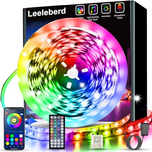 Leeleberd 32.8ft Led Strip Lights Smart App Music Sync Color Changing RGB Led Light Strips Bluetooth LED Strips with Remote Led Lights for Bedroom Home Decoration - size: 32.8FT