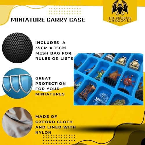 Miniature Storage Case - 18 Foam Slot and Large Pick and Pluck Foam Tray - Miniatures Carrying Cases with Handle - Mini Box for up to 50mm Bases - Model Hobby - Grinning Gargoyle