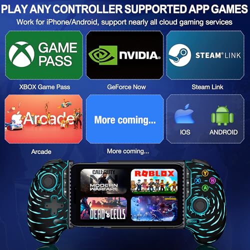 Mobile Game Controller for iPhone/Android with Hall Joystick, Wireless Phone Controller with Phone Case Support, Compatible with Xbox Game Pass, Steam Link, Call of Duty, Minecraft, Roblox - color: Black Cloud Crack