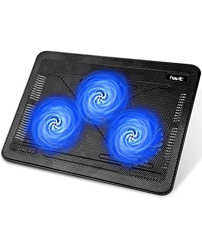 havit HV-F2056 15.6"-17" Laptop Cooler Cooling Pad - Slim Portable USB Powered (3 Fans), Black/Blue - color: Black+Blue