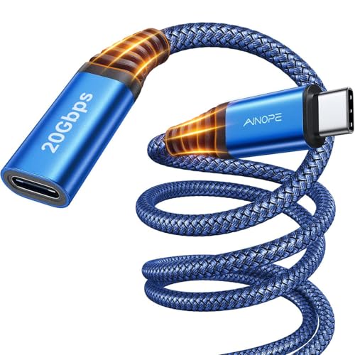 AINOPE USB C Extension Cable, 20Gbps/USB3.2 Fast Transfer USB Type C Extender 240W Charging Compatible with iPhone 16 pro max/PSVR2/USB C Hub/MacBook Air M2 Pro/iPad/Magsafe Charger,10FT,Blue - color: Blue, size: 10FT