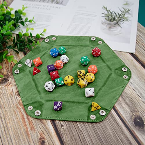 SIQUK 2 Pieces Dice Tray PU Leather Dice Trays Portable Folding Hexagon Dice Roller Tray for Dice Games Like RPG, DND and Other Table Games (Green, Camel) - color: Green, Camel
