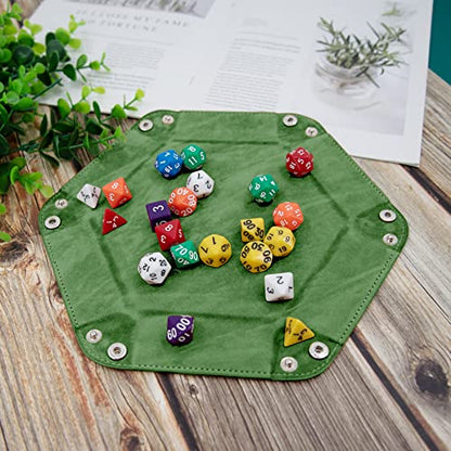 SIQUK 2 Pieces Dice Tray PU Leather Dice Trays Portable Folding Hexagon Dice Roller Tray for Dice Games Like RPG, DND and Other Table Games (Green, Camel) - color: Green, Camel