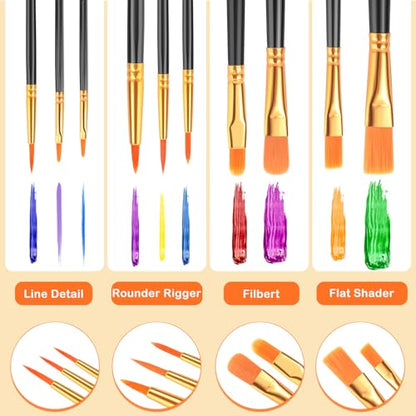 ESRICH Acrylic Paint Brushes Set, 20 Packs 200 Pcs Nylon Hair | Acrylic Oil Watercolor, Face Nail Art, Miniature Detailing, Rock Painting,Painting Artist Professional Kit(Black) - color: Black, size: 200