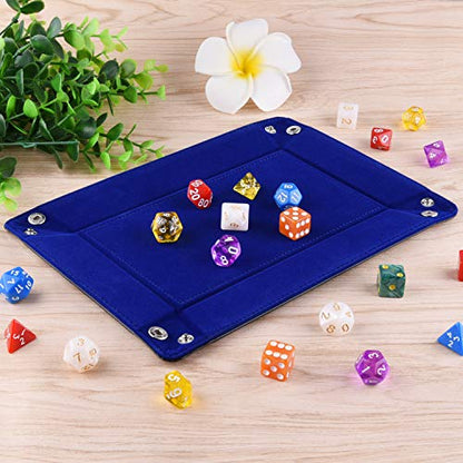 SIQUK Double Sided Dice Tray, Folding Rectangle PU Leather and Dark Blue Velvet Dice Holder - color: Dark Blue