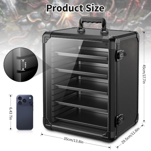 Miniatures Storage Transport Case Aluminum Alloy Locked Carry Box | 5 Adjustable Magnetic Metal Trays ;Dual Anti-Theft Security Locks ;No Assembly Required