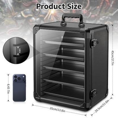 Miniatures Storage Transport Case Aluminum Alloy Locked Carry Box | 5 Adjustable Magnetic Metal Trays ;Dual Anti-Theft Security Locks ;No Assembly Required