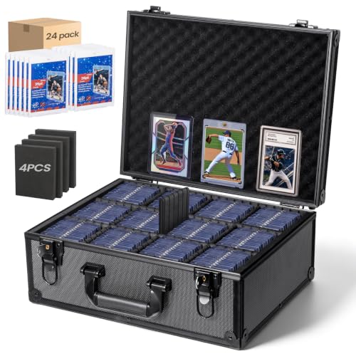 Trading Card Storage Box Top Loader Card Case for Sports Cards Hard Organizer Case with 9 Dividers 4 Foam Dividers and 24pcs Magnetic Holder Sleeve for 620+ Top loaders or 144 Magnetic Cards