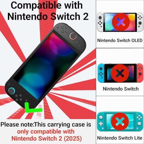 QUBAMG Switch 2 Dock Case Compatible with Nintendo Switch 2（2025）, Fit Joy-Con,AC Adapter, Adjustable Stand & Game Cartridges,Portable Travel Case with Zipper Hard Shell for Switch Console Pro - color: Switch 2 Red 2