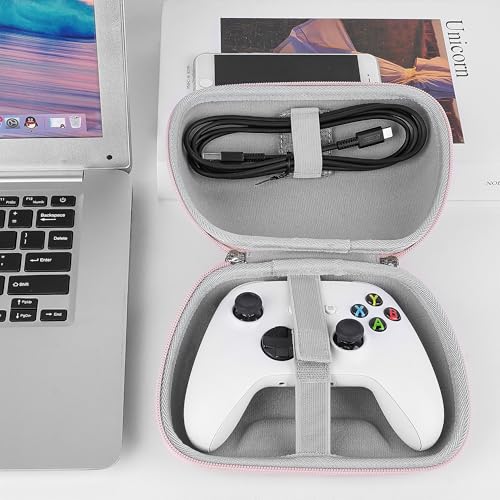 GEEKRIA Controller Travel Case Compatible with Xbox Series X/S & Xbox One, Hard Shell Carrying Bag with Joystick Protection, Cable storage, Controller Retention Strap (Pink) - color: Pink