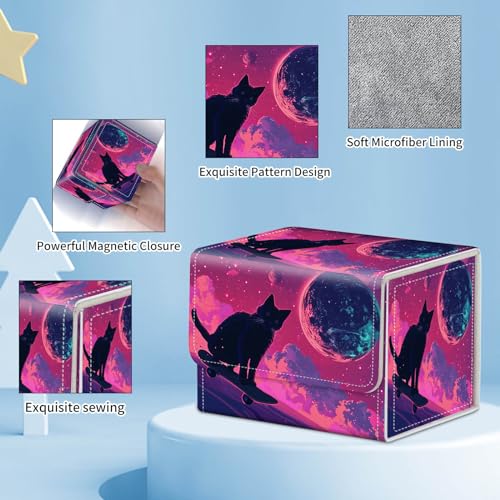 for MTG Commander Deck Box,Card Deck Box for Trading Yugioh MTG,Fits 100 Double Sleeved Cards,PU Leather Strong Magnet Case for Magic Commander TCG CCG,Cat Pink Sky - color: Cat Pink Sky