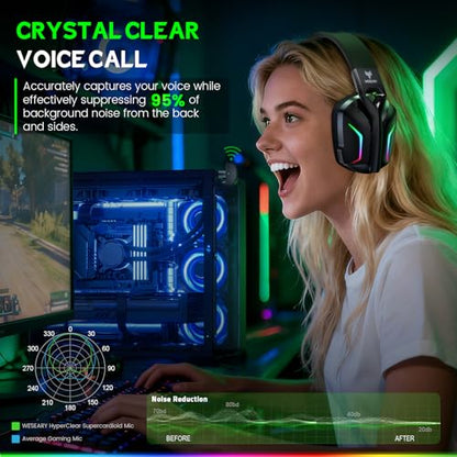 WESEARY Wireless Gaming Headset for Xbox Series X|S, 2.4GHz Ultra-Low Latency Headset with Noise Cancelling Mic for PC, PS5, PS4, Switch, Mac, 3D Surround Sound, Bluetooth 5.4, 50H Battery - color: Raven Black
