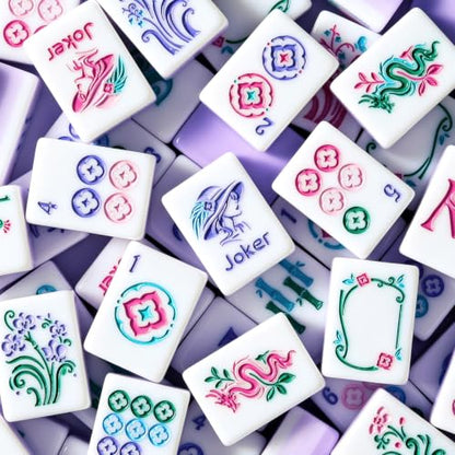 American Mahjong Tile Set, 160 Purple 4 Layer Mah Jong Game Tiles with Tile Bag, Gift-Ready Storage Box, 4 Dice with Pouch, Mahjong Travel Tiles Set, Majiang Set, Majong