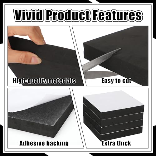 4 Pcs 1" Thick Foam Padding Sheet with Adhesive Backing Block | 6 Inch x 6 Inch, Closed Cell, Self Stick Neoprene Insulation Foam Sheet, Black, for Furniture Cars Speakers - color: Black, size: 1 Inch Thick, 6 x 6 Inches