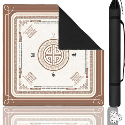 Brown Mahjong Mat with Rules, 31.5*31.5in Anti Slip American Mahjong Mat for Table, Noise Reduction, Neoprene Mah jongg Mats with Carrying Bag & 3 Dices, Mahjong Supplies Gift, Board Tile Games Mats - color: Brown01