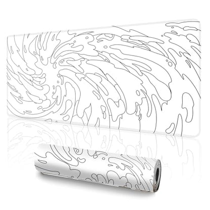 Gaming Mouse Pad L (31.5x11.8in) - Abstract White Line Art Waves, Japanese Doodle Style - Desk Mat, Water Resistant Surface - color: White Ink Waves, size: 11.8x31.5''