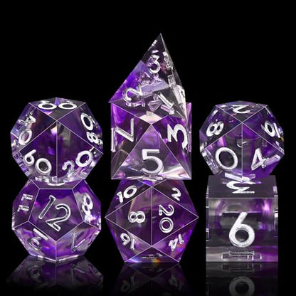 AUSTOR 7-Die DND Dice Set Handmade Sharp Edge Polyhedral Dice for Dungeons and Dragons D&D RPG MTG Table Games (Black & Violet, Silver) - color: Black & Violet，silver