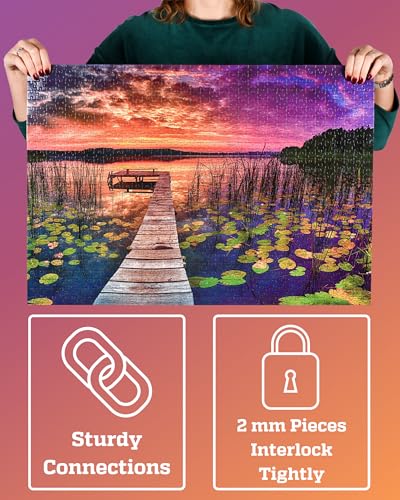 Puzzles for Adults 1000 Pieces - Real-Photo Lake Sunset Jigsaw Puzzle with Matte Finish, Letters on Back, Full-Size Poster, 8 Saver Sheets & Gift-Ready Box - color: Sunset on the Lake