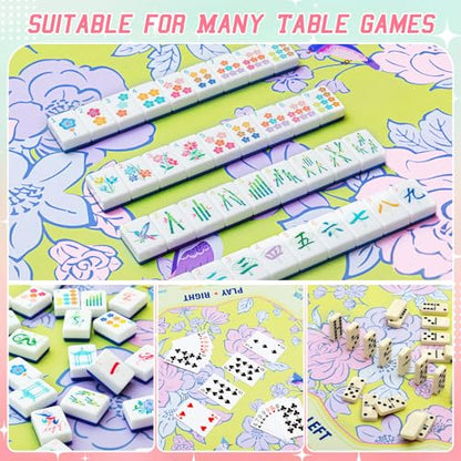 Soulchen Flower Yellow and Pink American Mahjong Mat for Table with Rules, No Creases, Ships Rolled, 31.5 x 31.5 Non-Slip Noise Reduction Gaming Mat with Carrying Bag for Poker Card Board - color: Yellow and Pink