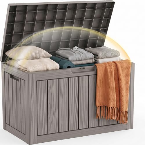 EFU Outdoor Storage Box 60 Gallon Deck Box, Waterproof Resin, Grey | (Indoor & Outdoor) Lockable UV Resistance Storage Bin, Storage Box for Outdoor, Patio Storage - color: Grey, size: 60 Gallon