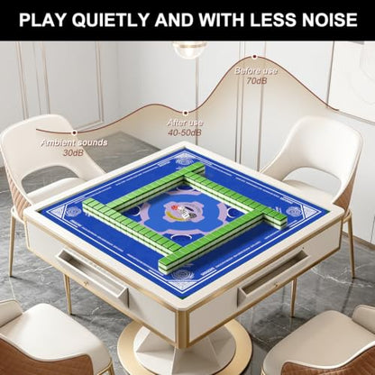 Blue Mahjong Mat for Table with Rules, 31.5" x 31.5" Noise Reduction Non Slip Waterproof Mah Jong Table Mat with Carrying Bag, Suitable for Mahjong, Poker, Board Games, Dominoes, and Card Games - color: Blue-a