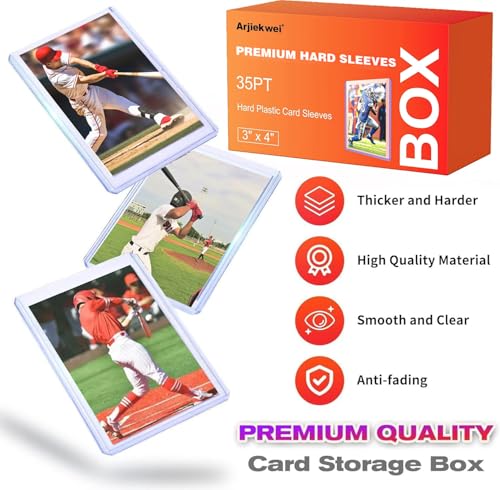100 Pack Card Sleeves Hard Plastic, Arjiekwei 3"X 4" Baseball Cards Protectors Plastic, Premium Card Holder for Trading Sports Baseball Football Game Cards (100 Hard) - size: 100 Hard Sleeves