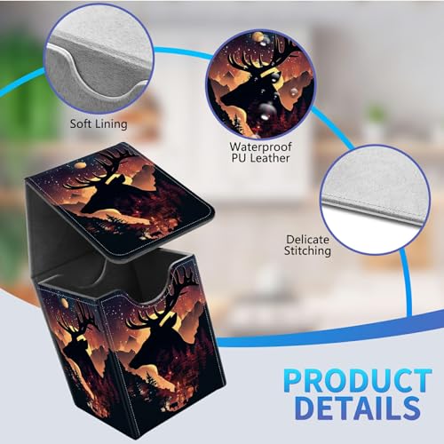 Card Deck Box for Trading Cards,MTG Commander Deck Box Fits 100+ Single Sleeved Cards,Leather Magnetic Card Storage Box for YuGiOh TCG CCG Cards,Black Deer - color: Black Deer