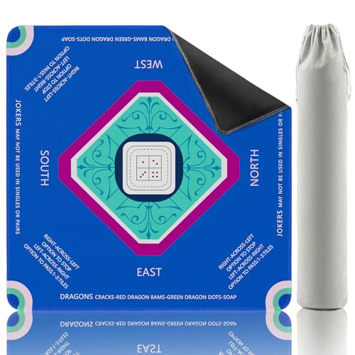 Elstey Mahjong Mat, Non-Slip Neoprene Mahjong Table Cover with Game Rules & Carrying Bag, Noise Reduction Square Board Game Mat for Poker, Dominoes, Tile Games, 32.2x32.2 Inch, (Minimalist Style) - color: Blue
