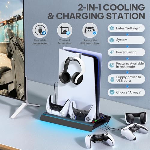 Tokluck PA5/Slim/Pro Cooling Station with Auto Turbofan & 3-Level Speed, PA 5 Vertical Stand Cooling Fan Station with Controller Charger, Accessories Base Cooler Docking Station, Black - color: Black