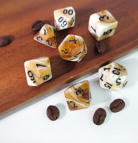 Coffee Brown DND Dice Set of 7pcs (Cappuccino) | Acrylic Polyhedral Dice Set for RPG, Dungeons and Dragons, COC, MTG, and Other Table Games Accessory – D20 System - color: Cappuccino