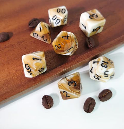 Coffee Brown DND Dice Set of 7pcs (Cappuccino) | Acrylic Polyhedral Dice Set for RPG, Dungeons and Dragons, COC, MTG, and Other Table Games Accessory – D20 System - color: Cappuccino