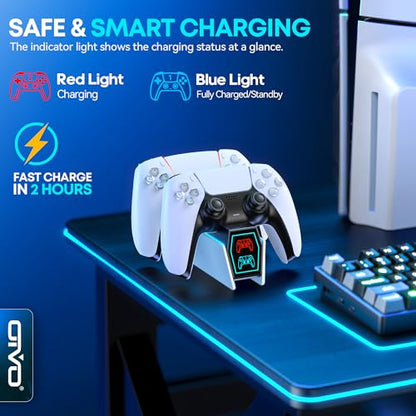 OIVO PS5 Controller Charging Station, 2H Fast Charger for DualSense & Edge | Dual PS5 Controller Charging Dock, Comes with 2 Cable Types, No Extra Adapter Required, Built-in Short-Circuit Protection