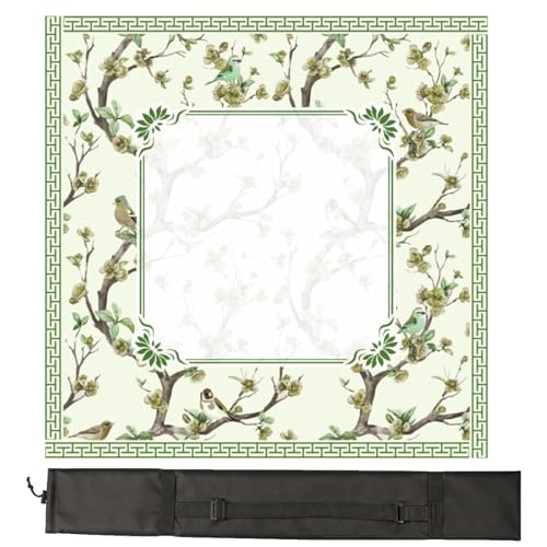 Chinoiserie Mahjong Mat with Carrying Bag 31.5" x 31.5" Green Rubber Anti Slip and Noise Reduction Multi Purpose Game Table Cover for Card, Board Tile Games - color: Green