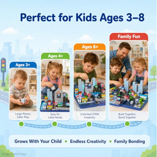 Strong Magnetic Travel Blocks：Great for on-the-go Play Ages 3-8 | Ideal Travel Play for Car Backseats & Airplane Tray Tables-City Traffic Magnetic Blocks Set for Kids - style: City Traffic 100