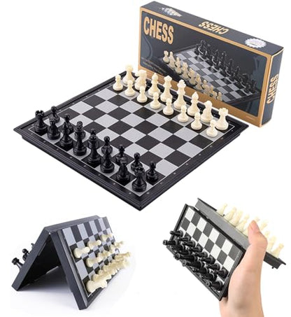 Magnetic Travel Chess Set - 9.5 Inches Small Chess Folding Board Games, Foldable & Portable Gifts Classic 2-Player Strategy Family Games Educational Toys for Teens and Adults - color: Black&white, style: Small / 9.5Inch
