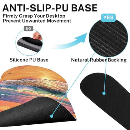 Britimes Beach Sunset Keyboard Mouse Pad Set Tropical Coastal 4in1 Large Mousepad+Keyboard Wrist Rest+Mouse Wrist Rest+Coaster Ergonomic Design for Home Office Computer 35.4x15.7 inches - color: Beach Sunset