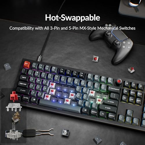 Keychron V6 8K Full Size Wired Mechanical Keyboard with Programmable Knob, 8000 Hz Polling Rate, OSA PBT Keycaps, Hot-swappable Super Red Switchs, RGB Backlit for Mac Windows Linux - color: Red Switch