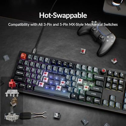 Keychron V6 8K Full Size Wired Mechanical Keyboard with Programmable Knob, 8000 Hz Polling Rate, OSA PBT Keycaps, Hot-swappable Super Red Switchs, RGB Backlit for Mac Windows Linux - color: Red Switch