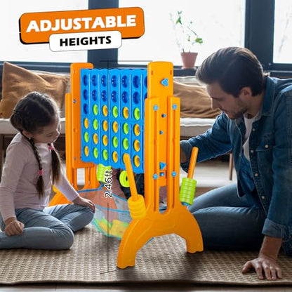 Ayeboovi Jumbo 4-in-A-Row Game, Adjustable Height 4-to-Score | Family Strategy Board Game with Mesh Pocket, Oversized Backyard Outdoor Game for Kids & Adults