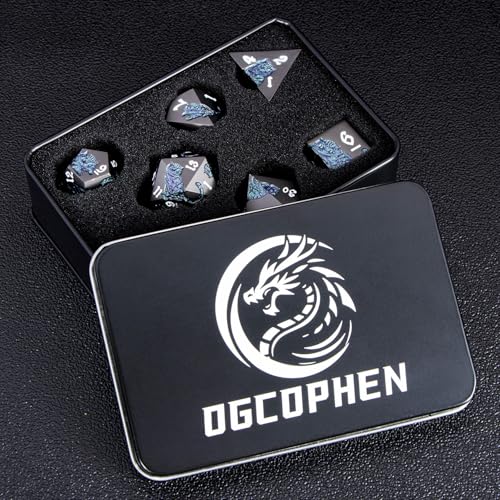Metal DND Cat Dice 7PCS Polyhedral RPG Dice Set with Gift Case for Dungeons Dragons Role Playing Game, D and D Dice D6 D8 D10 D12 D20 D% (Purple Green) - color: Cat-purple Green&black