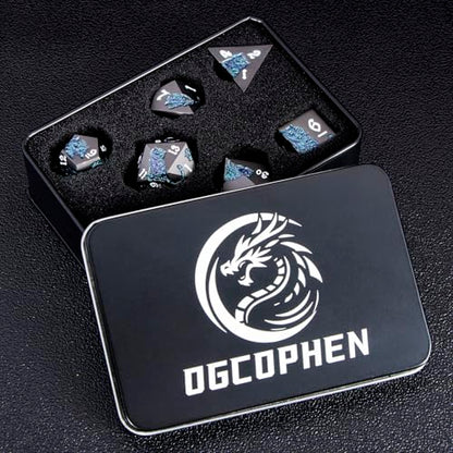 Metal DND Cat Dice 7PCS Polyhedral RPG Dice Set with Gift Case for Dungeons Dragons Role Playing Game, D and D Dice D6 D8 D10 D12 D20 D% (Purple Green) - color: Cat-purple Green&black