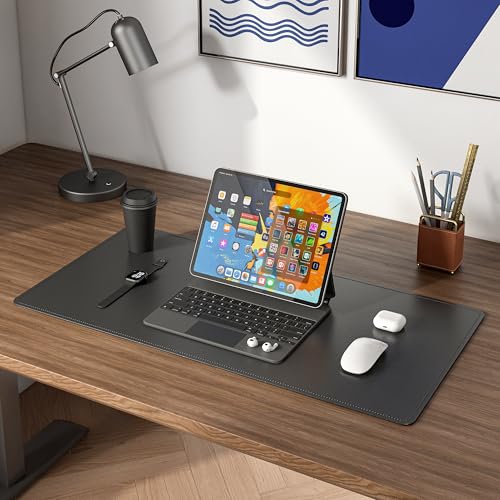 DAWNTREES Desk Mat for Desktop,PU Leather Desk Pad Protector,Non Slip, 23.6" x 13.8" Large Mouse Pad and Keyboard Mat, Waterproof Writing Pad for Office and Home (Black) - color: Black, size: 23.6" x 13.8"