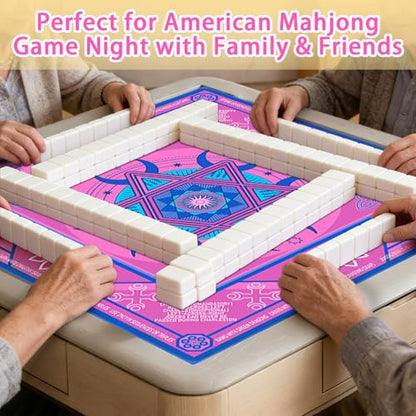 Mahjong Mat for Table(33" x 33"), Mahjong Table Cover with Rules, Non-Slip & Noise Reduction Gaming Mat, Portable Tablecloth for Mahjong, Board, Poker, Card, Domino & Tile Games