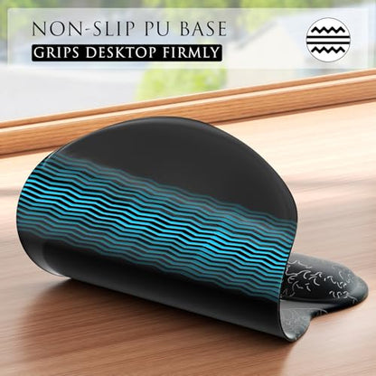 MROCO Ergonomic Mouse Pad with Gel Wrist Rest, 9.4 x 8.1 in, Kanagawa Wave | Ergonomic Shape Design, Multiple Pattern Options, Gel Wrist Comfort, Smooth Lycra Surface, Non-Slip PU Base - color: Kanagawa Wave