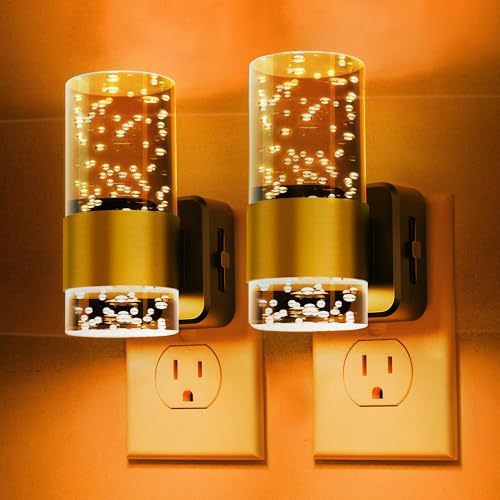L LOHAS LED Night Lights Plug into wall, Amber Night Light with Adjustable Brightness, Plug in NightLight with Auto Light Sensor, Wall Sconce-Style Design Night Light for Bathroom,Hallway, 2 Pack - color: Gold Ring-Amber, size: 2 Pack